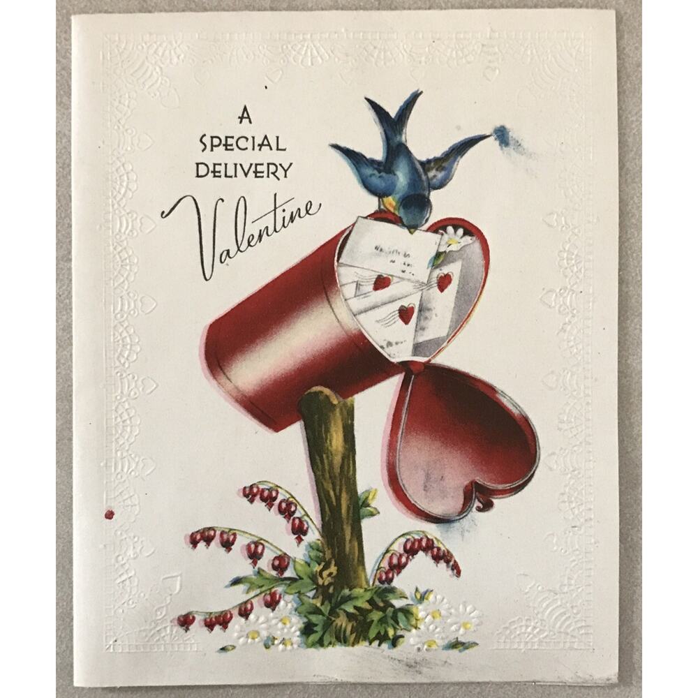 Vtg 30s Wishing Well USA Special Delivery Mailbox Valentines Day Greeting Card